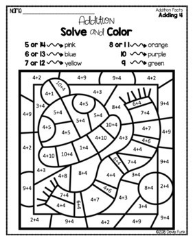 Addition coloring worksheets winter color by number by dovie funk