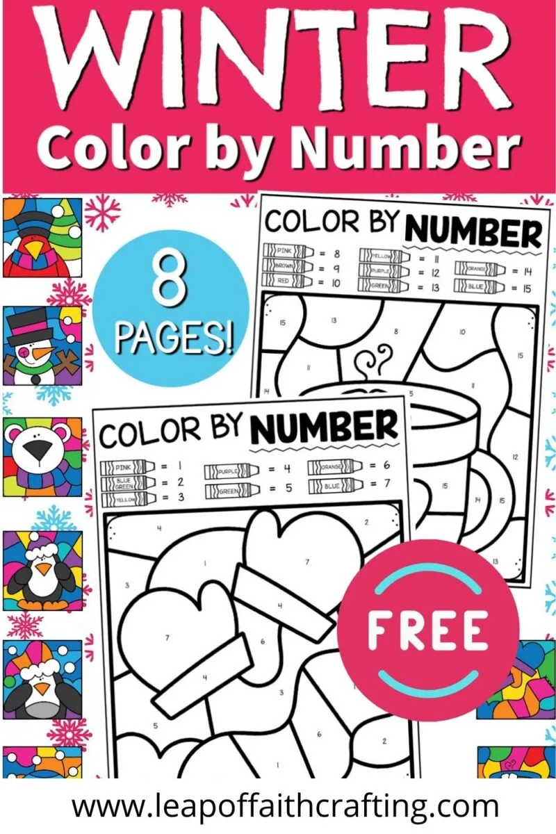 Free color by number winter worksheets