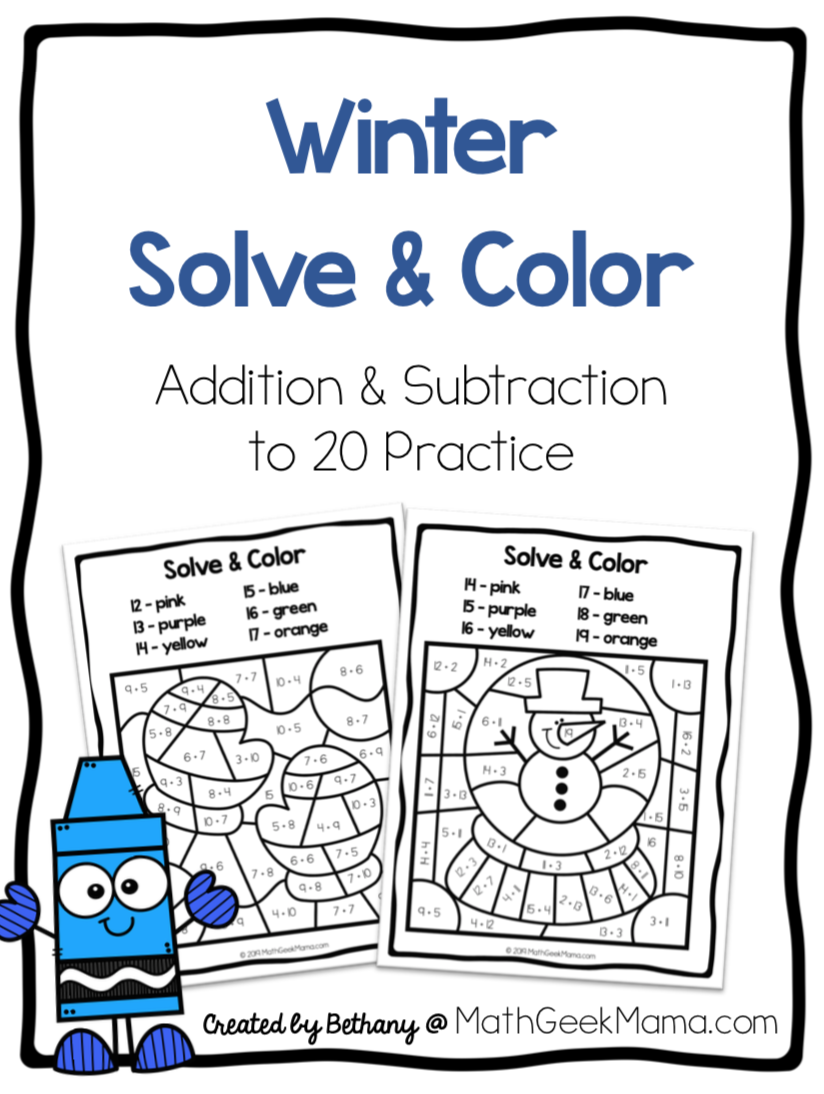 Free winter solve color addition to practice