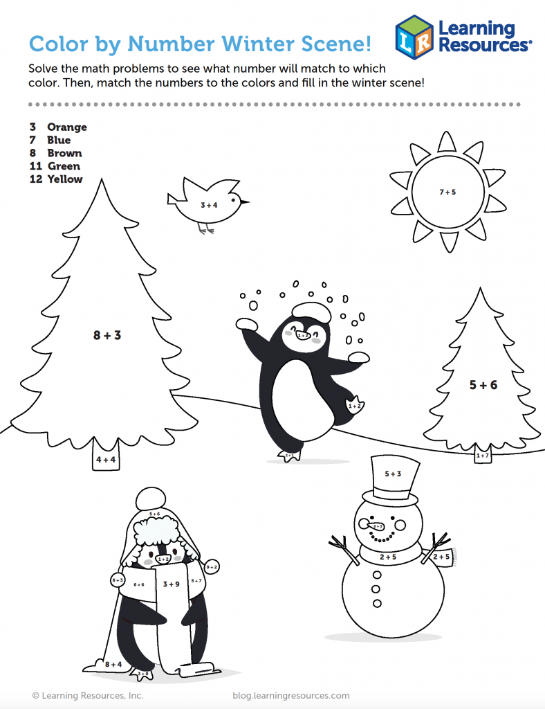 Color by number winter scene printable