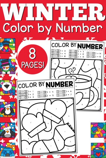 Free winter color by number pages