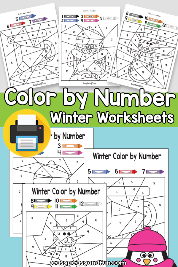 Winter color by number worksheets â easy peasy and fun hip