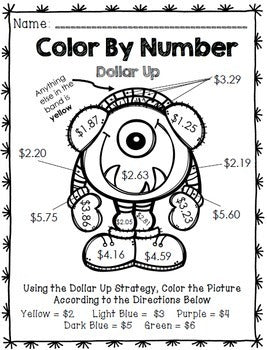 Life skills math and money color by number no prep