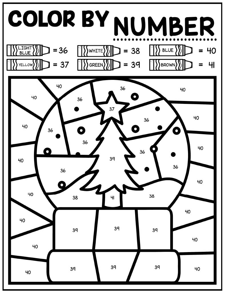 Winter color by number pages