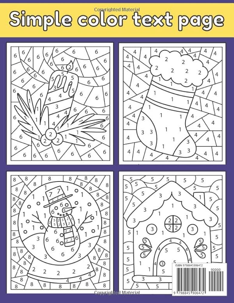 Page country christmas color by number adult coloring book page winter holiday country christmas color by number coloring book for adult and seniors books reja books