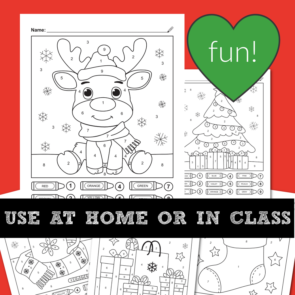 Winter christmas color by number printable worksheets â ispyfabulous