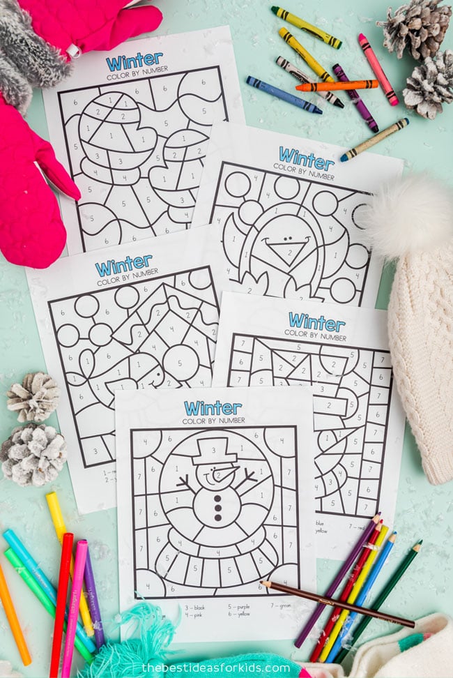 Winter color by number free printables