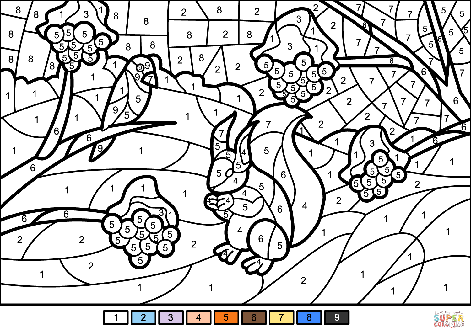 Winter scene color by number free printable coloring pages