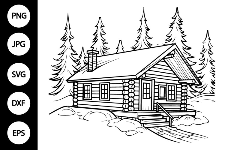 Outline winter cabin svg coloring page