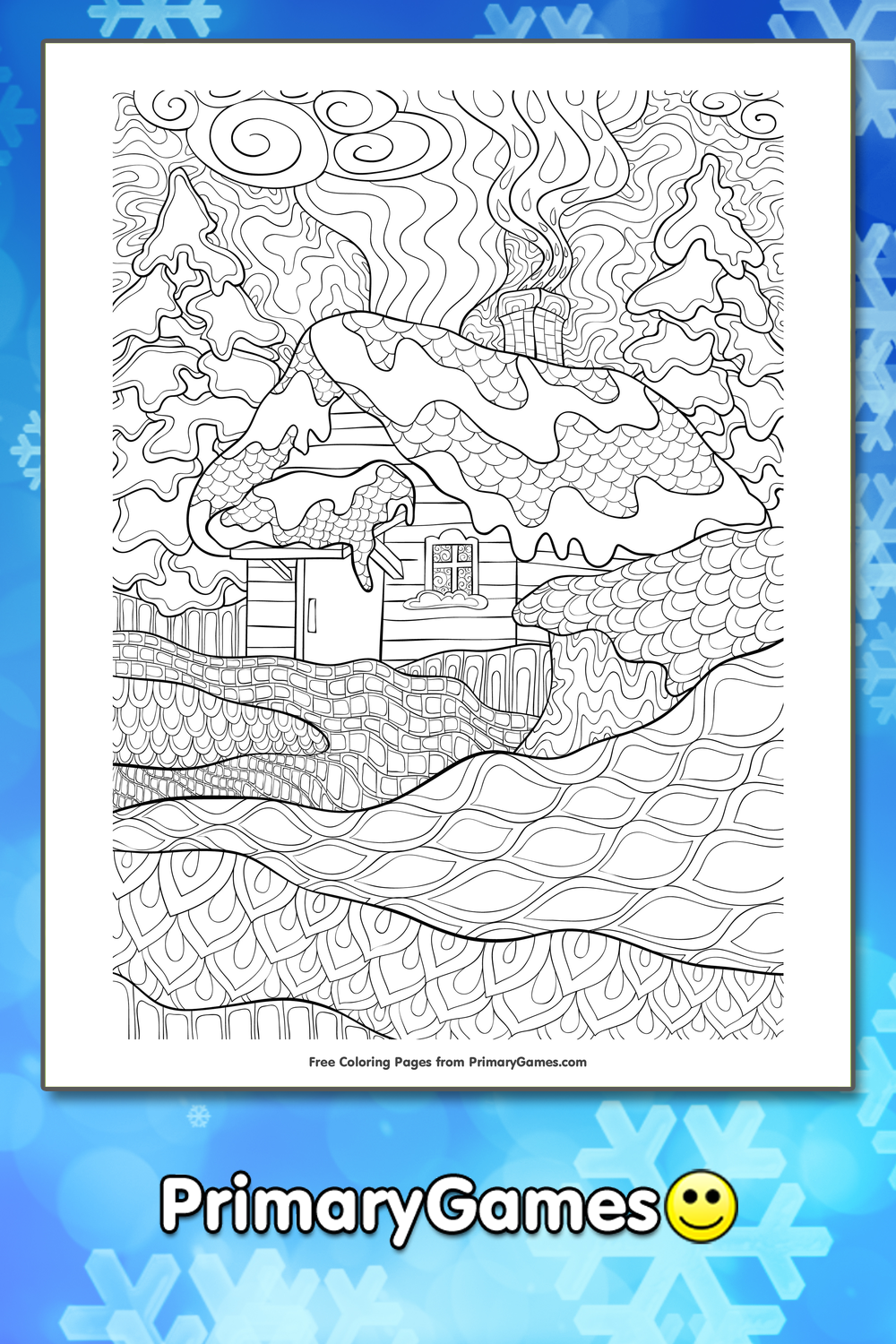 Zentangle winter cabin coloring page â free printable pdf from