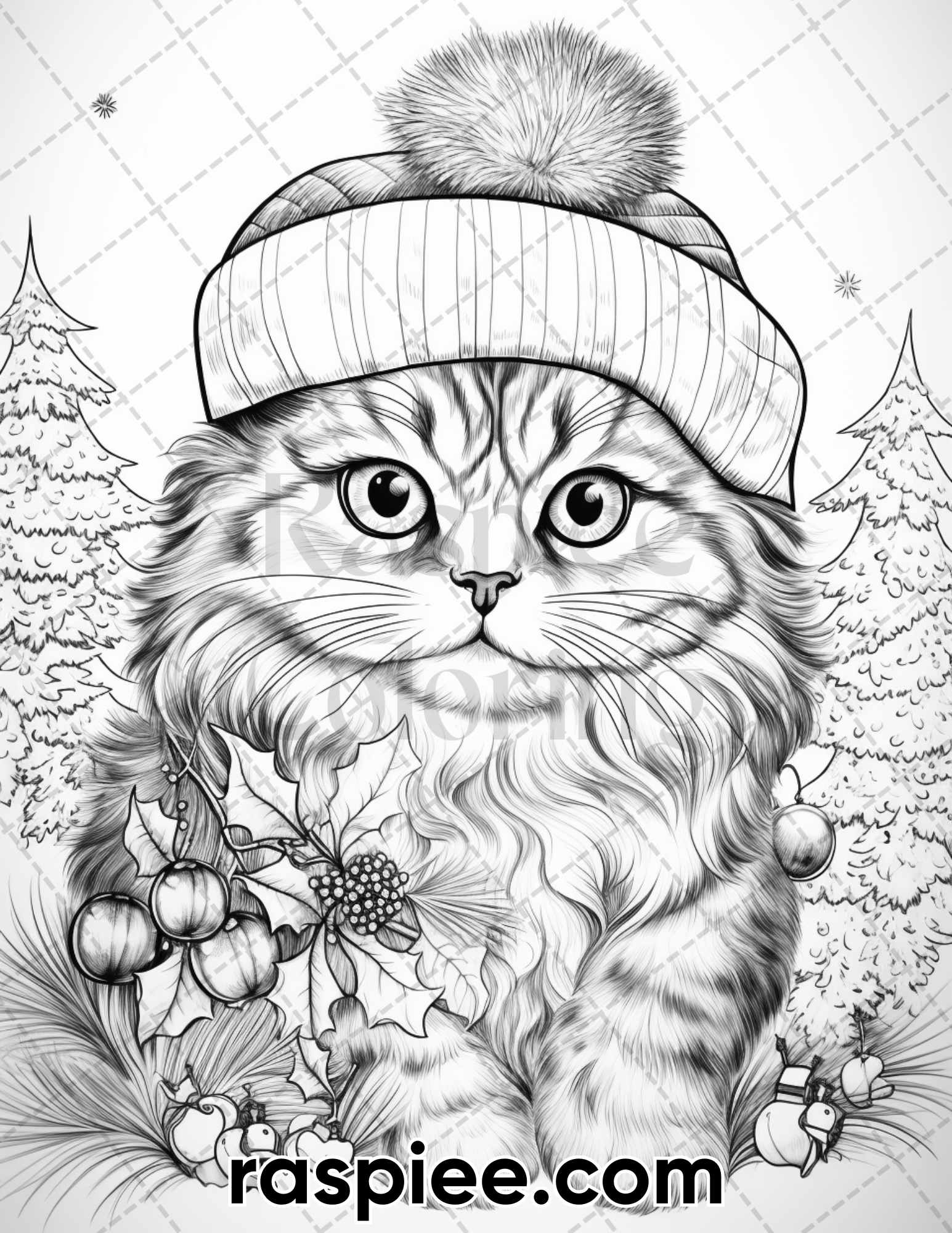 Christmas cats grayscale coloring pages for adults printable pdf i â coloring