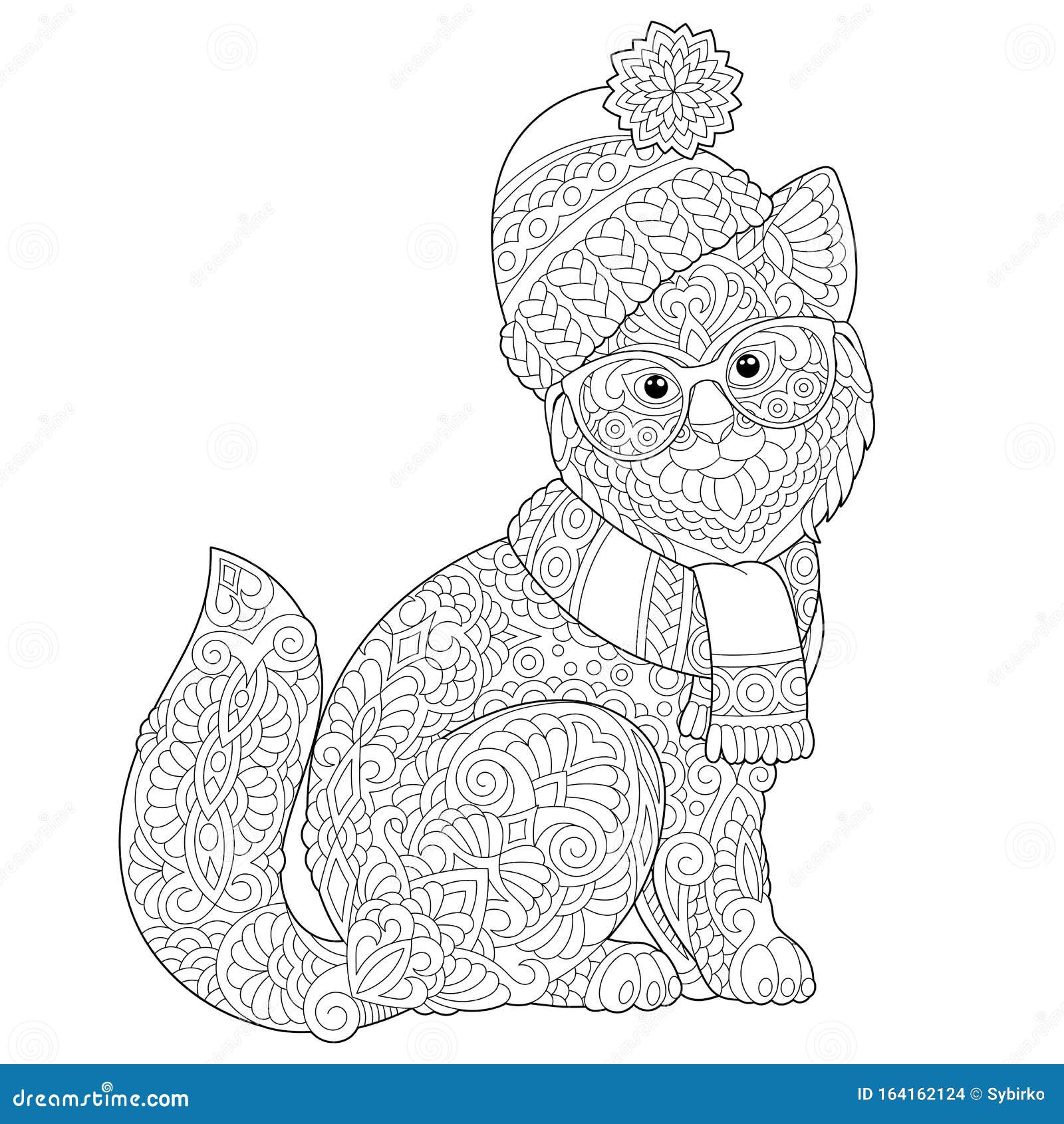 Zentangle winter cat coloring page stock vector