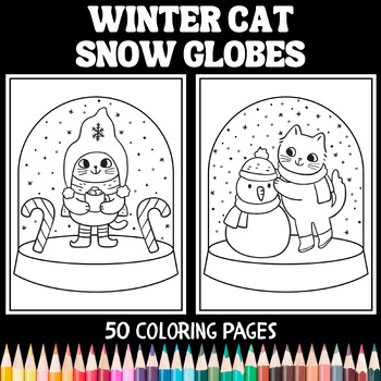 Winter cat snow globe coloring pages by teachers helper tpt