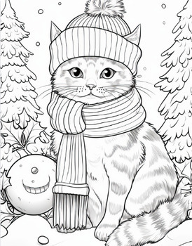 Winter theme kitty coloring pages