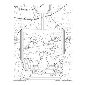 Winter cat coloring page