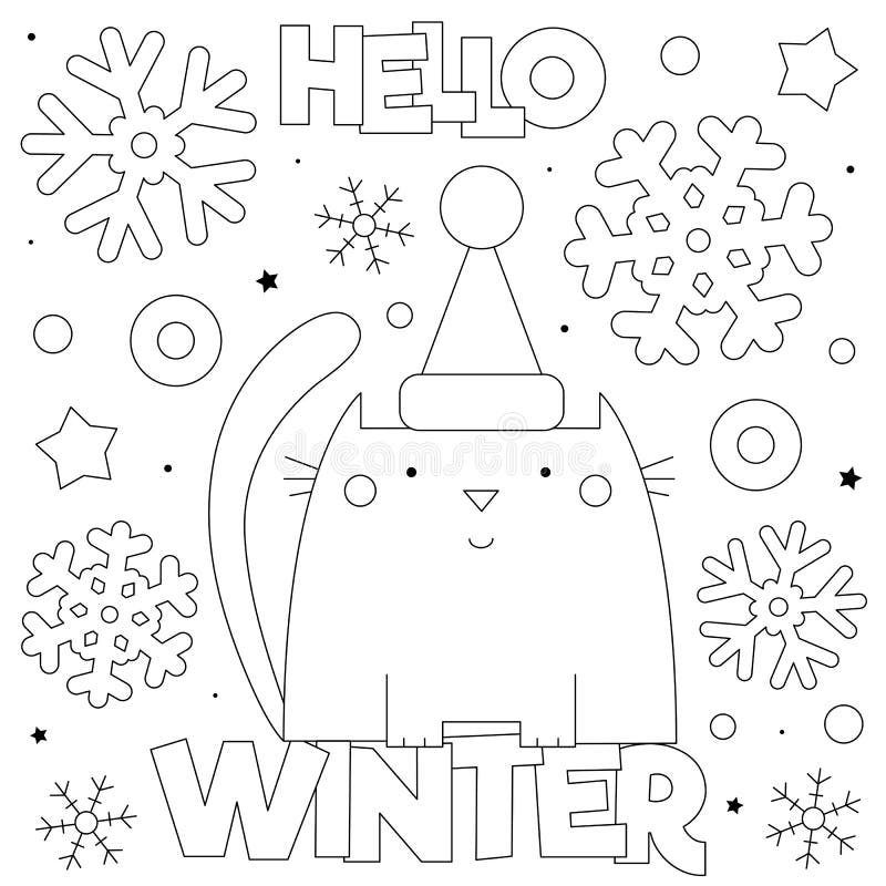 Hello winter coloring page black and white vector illustration stock vector