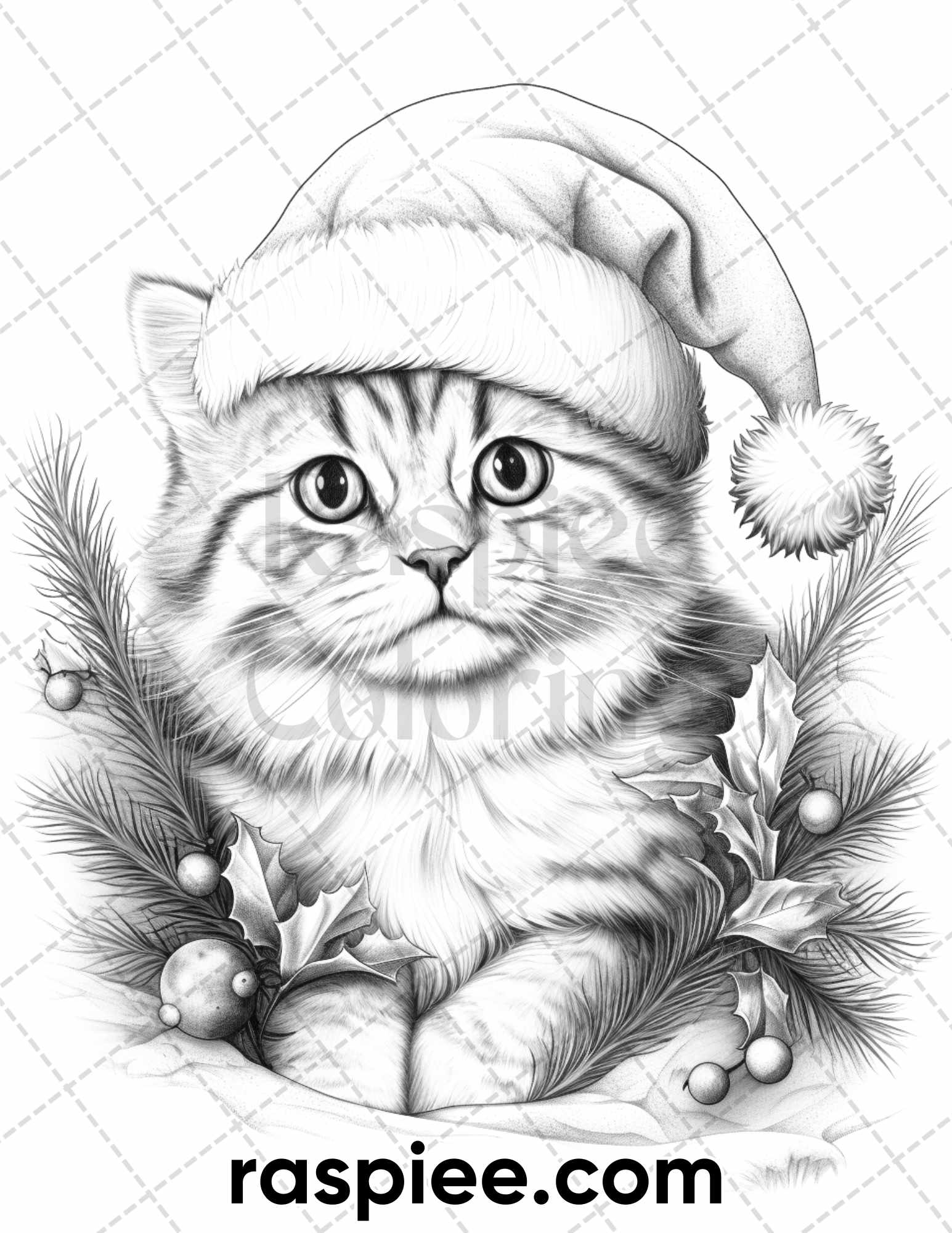 Christmas cats grayscale coloring pages for adults printable pdf i â coloring