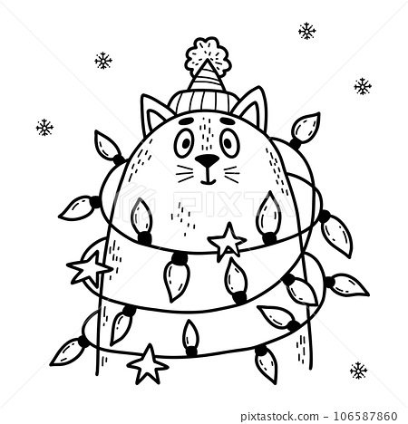 Funny winter cat with christmas garland vector