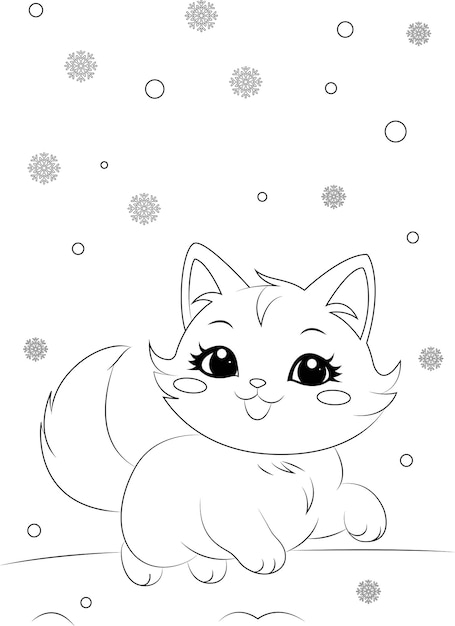 Premium vector coloring page a cat chasing snowflakes christmas coloring book