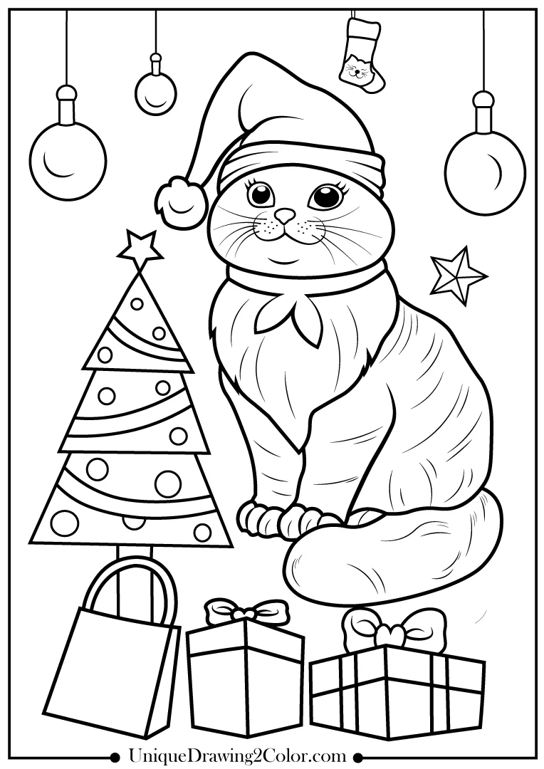 Christmas cat coloring pages