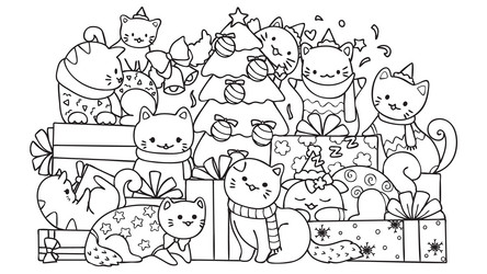 Christmas cat coloring page vector images over