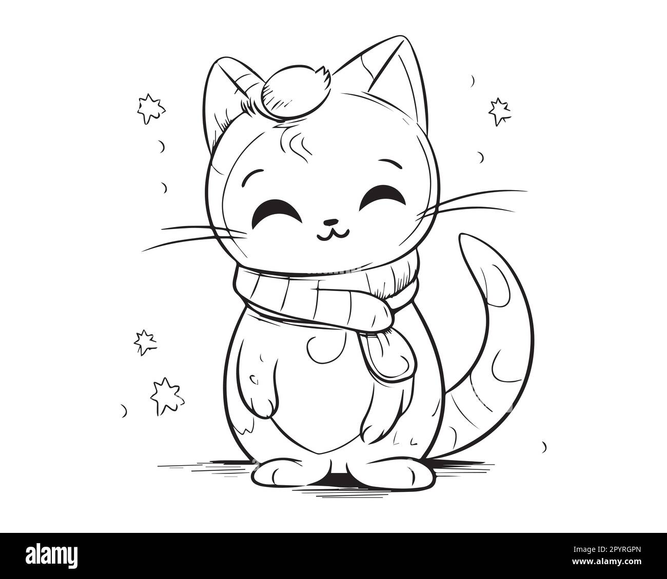 A cute silhouette cat coloring pages of winter cat line art vector stock vector image art