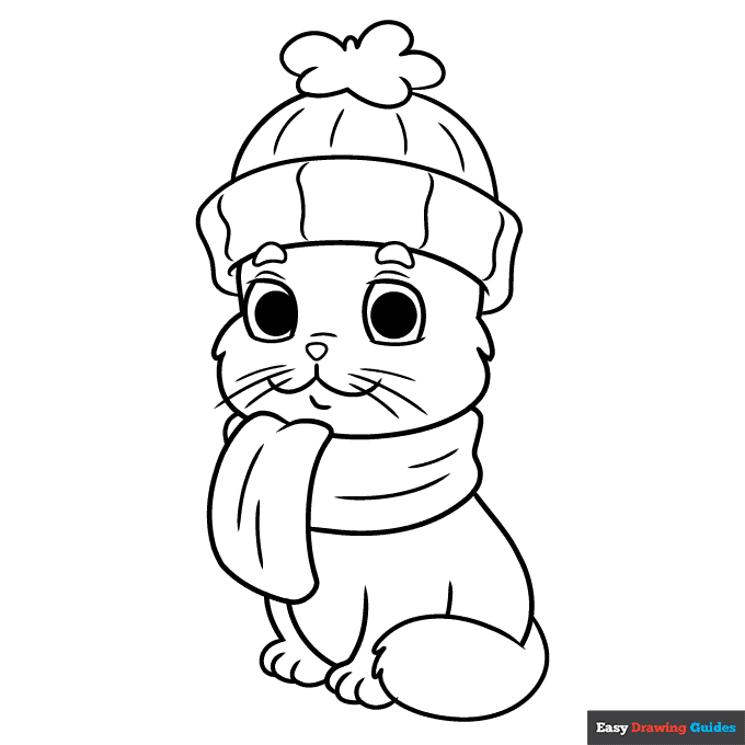 Cat in clothes coloring page easy drawing guides