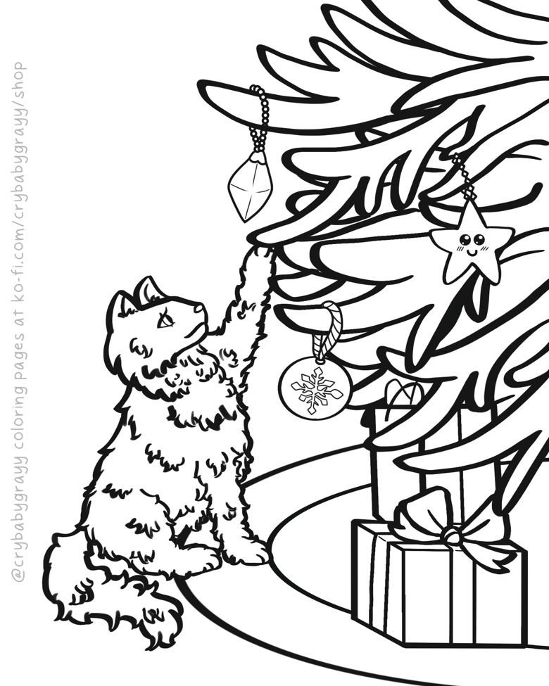 Tree cat winter coloring pages