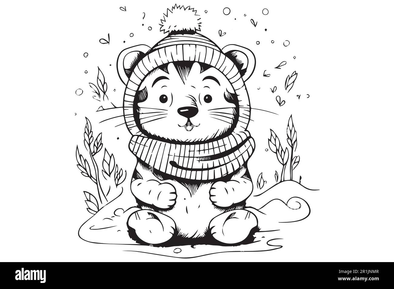 Winter cat coloring page hi