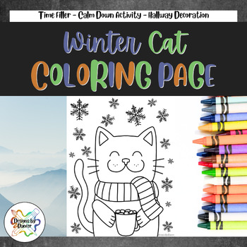 Cat with cocoa winter coloring pagecoloring sheet by designs by dancer