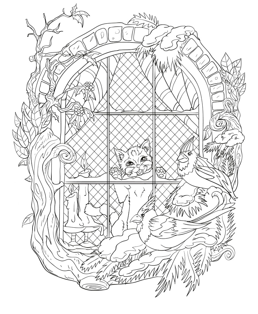 Freebie friday winter cat adult coloring book