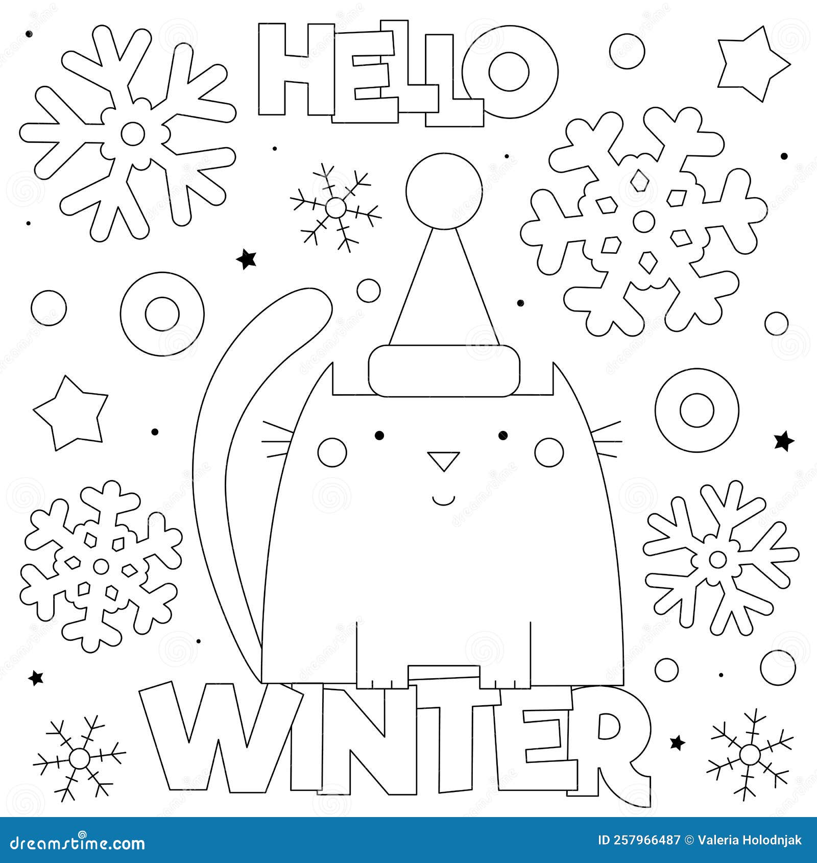 Hello winter coloring page black and white vector illustration stock vector