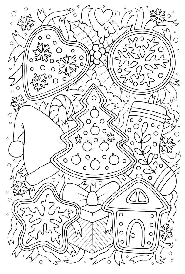 Christmas colouring page for adults and kids cute winter holidays theme coloring book sheet with detailed patterns stock vector