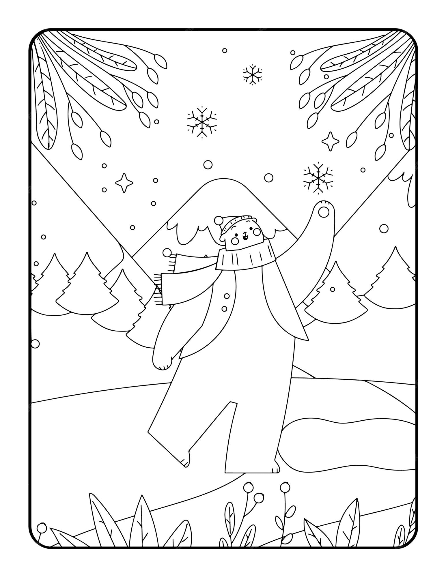 Premium vector winter coloring book page christmas coloring page worksheet outline illustration page