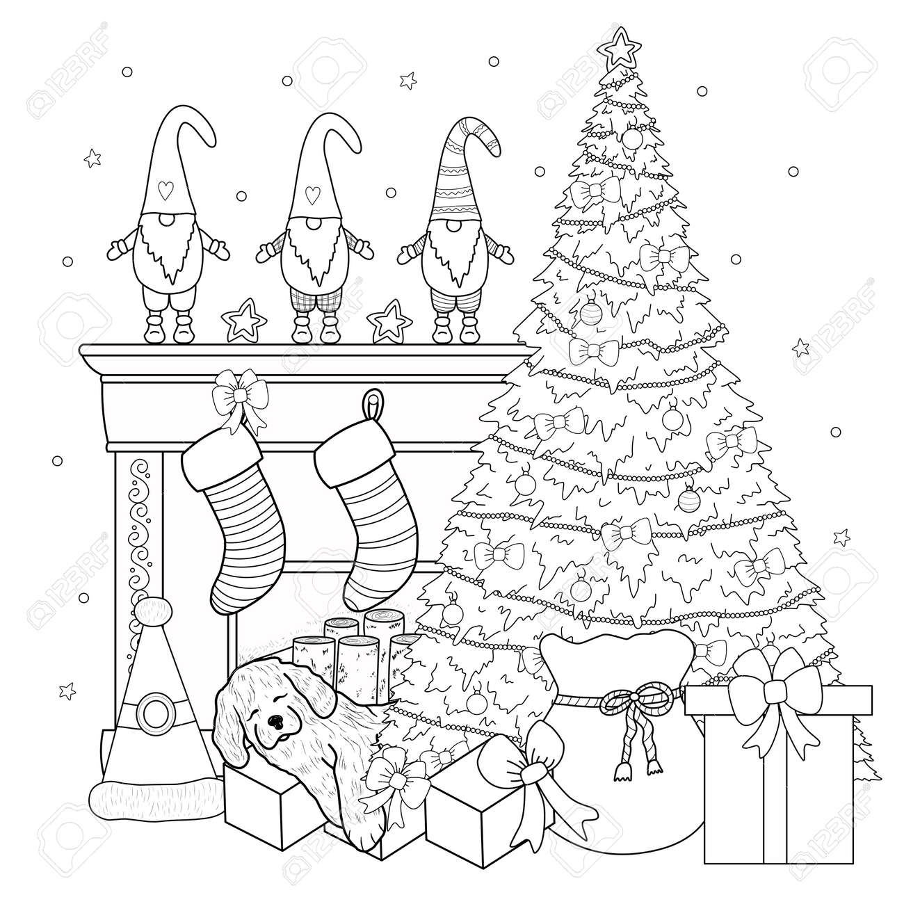 Christmas coloring page winter holiday coloring card vector illustration royalty free svg cliparts vectors and stock illustration image