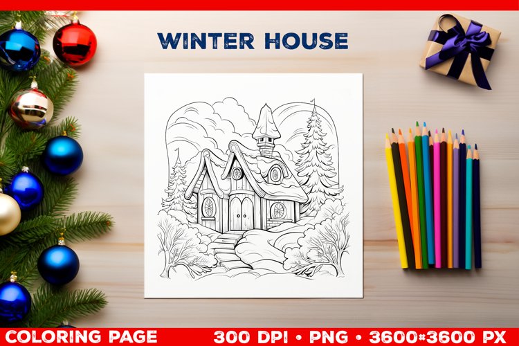 Cozy winter house coloring page christmas