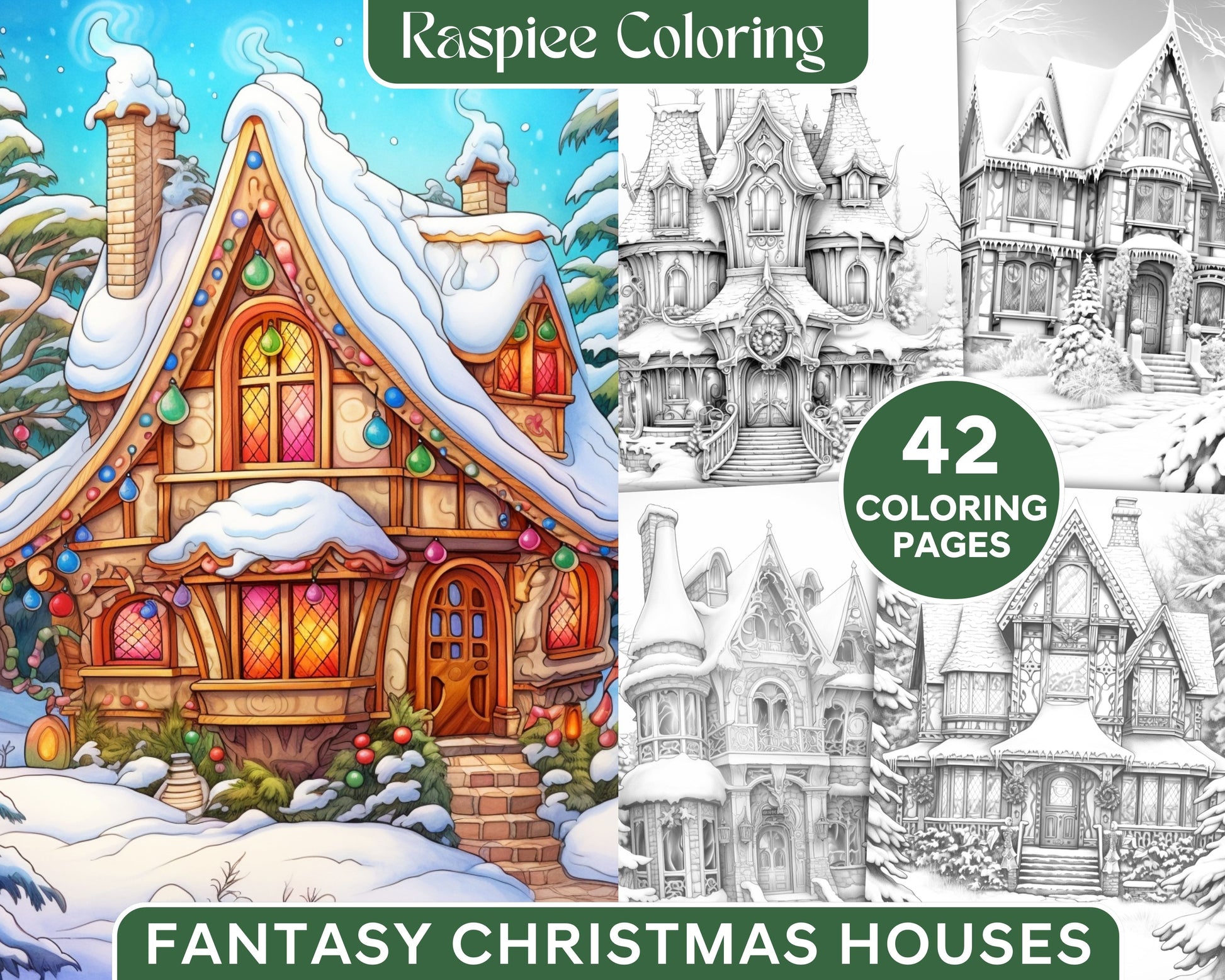 Fantasy christmas houses grayscale coloring pages printable for adu â coloring