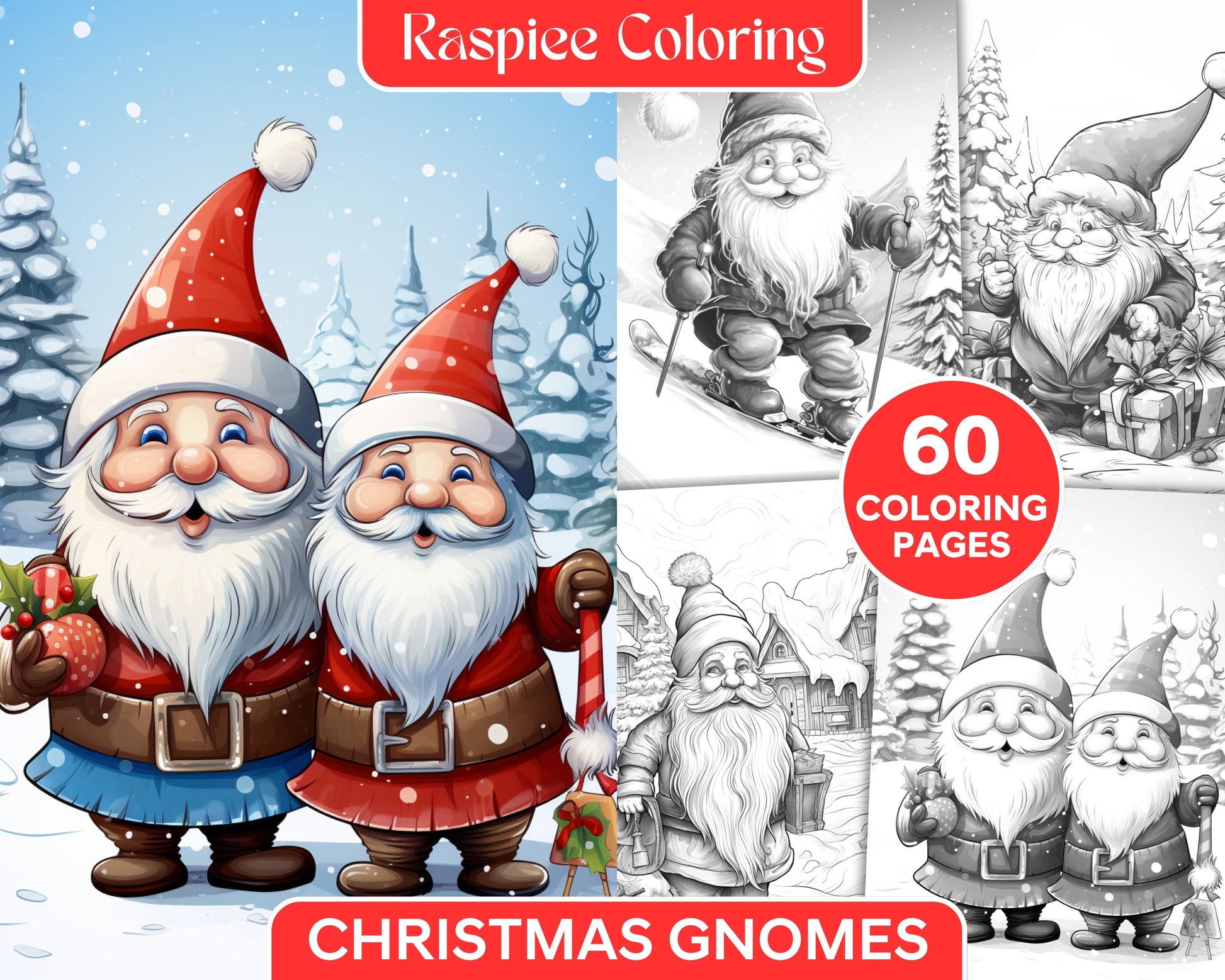 Christmas gnomes grayscale coloring pages printable for adults and â coloring