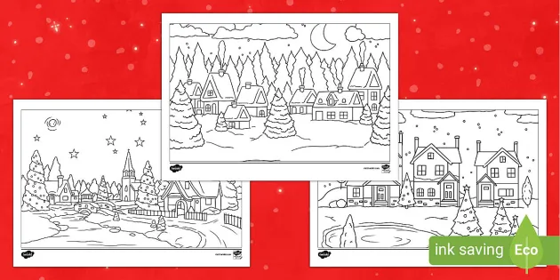 Winter village louring pages primary art teacher made