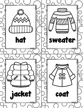 Winter clothes flashcards coloring page poster clipart ropa de invierno
