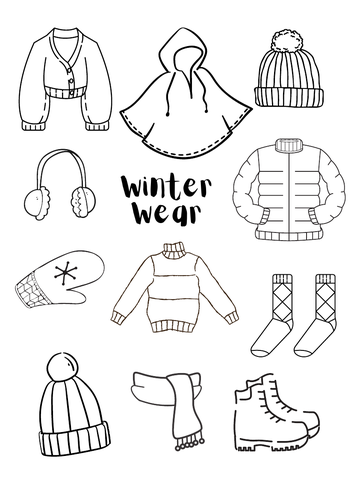 Winter clothing coloring activity worksheet one page teaching resources
