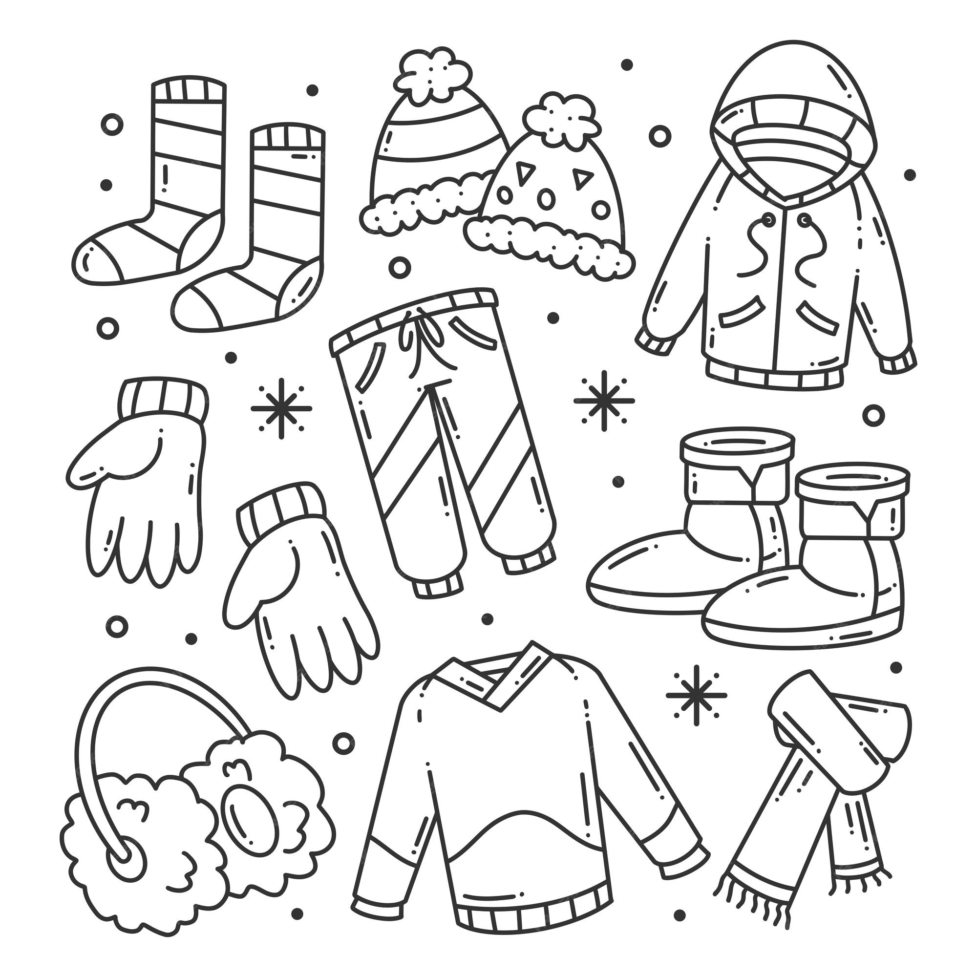 Premium vector hand drawn winter clothes for coloring