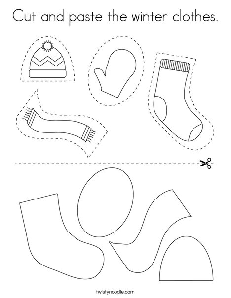 Cut and paste the winter clothes coloring page