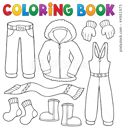 Coloring book winter clothes topic set