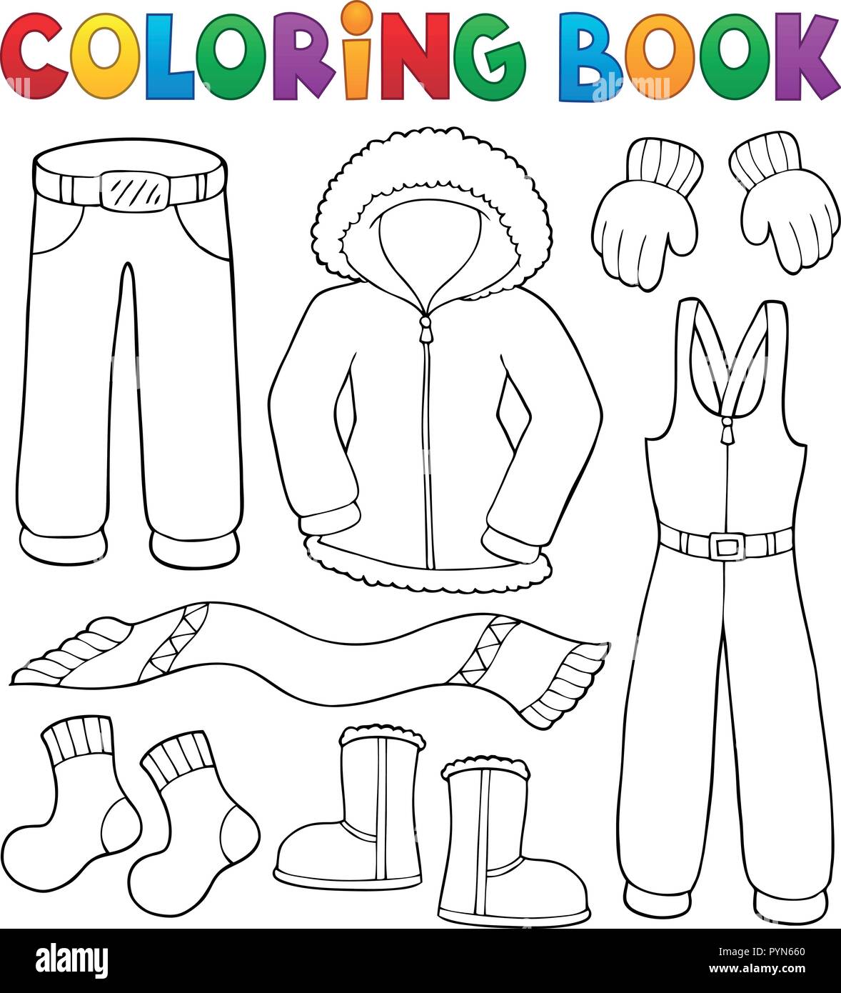 Coloring book winter clothes topic set