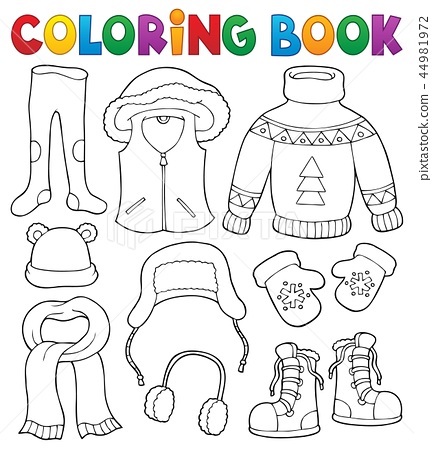 Coloring book winter clothes topic set