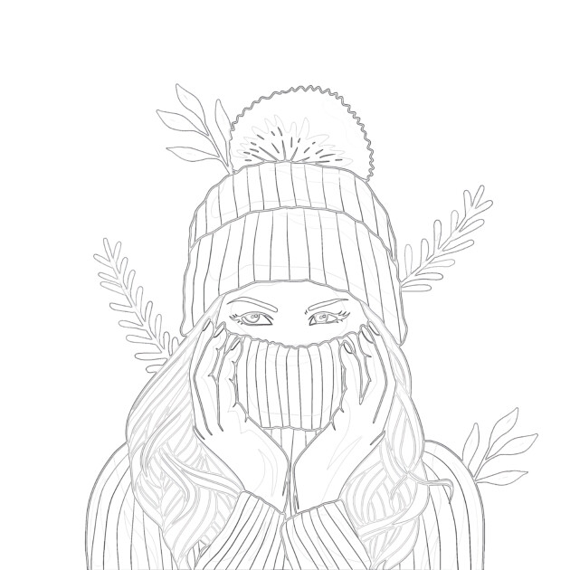 Girl wearing winter clothes coloring page