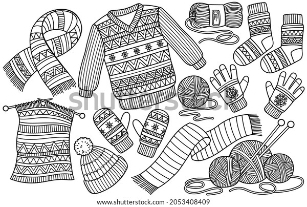 Winter clothes coloring page knitted hat stock vector royalty free