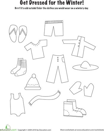 Winter clothes coloring page crafts and worksheets for preschooltoddler and kindergarten