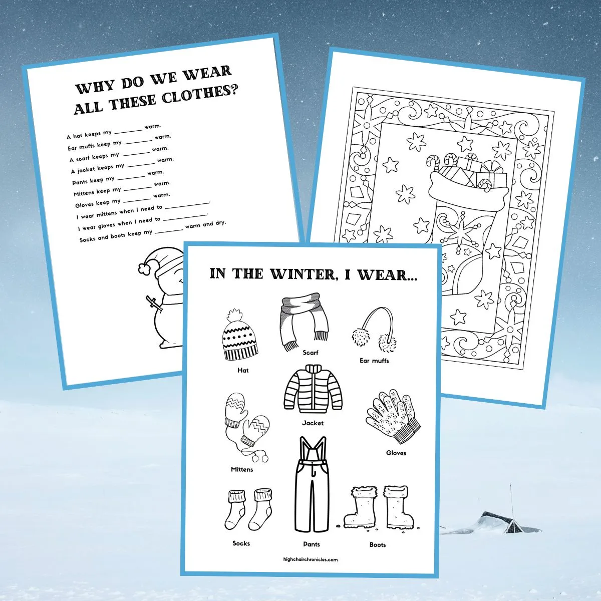 Winter clothes coloring pages for toddlers and preschoolers